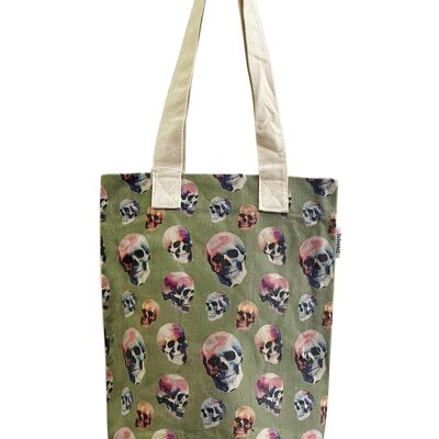 Scattered Skulls Print Cotton Tote Bag (Pack Of 3) - Multi