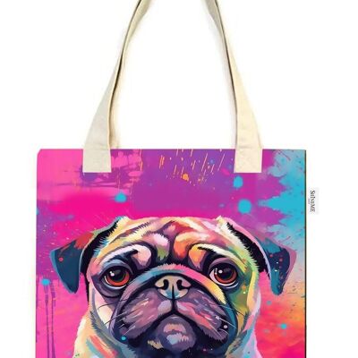 Baumwoll-Einkaufstasche mit buntem Mops-Kunstdruck (3er-Pack) – Mehrfarbig