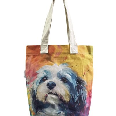 Bolso tote de algodón con estampado de perro Shih Tzu (paquete de 3) - Multicolor