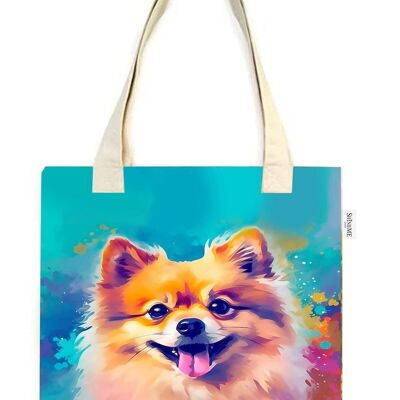 Colourful Pomeranian Dog Art Print Cotton Tote Bag (Pack Of 3) - Multi