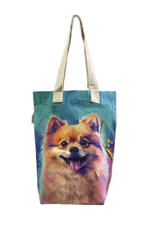 Colourful Pomeranian Dog Art Print Cotton Tote Bag (Pack Of 3) - Multi