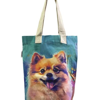Baumwoll-Einkaufstasche mit farbenfrohem Pomeranian-Hund-Kunstdruck (3er-Pack) – Mehrfarbig