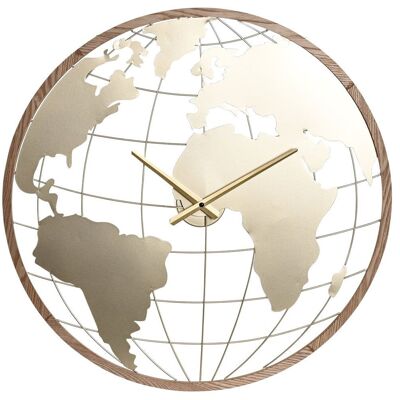 Orologio da parete in metallo e legno 60X4,5X60 Mappa del mondo nera RE209971
