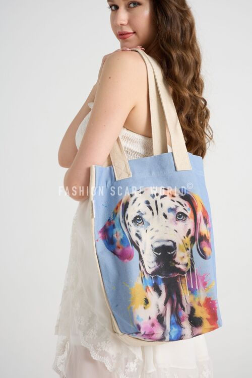 Colourful Dalmatian Dog Art Print Cotton Tote Bag (Pack Of 3) - Multi