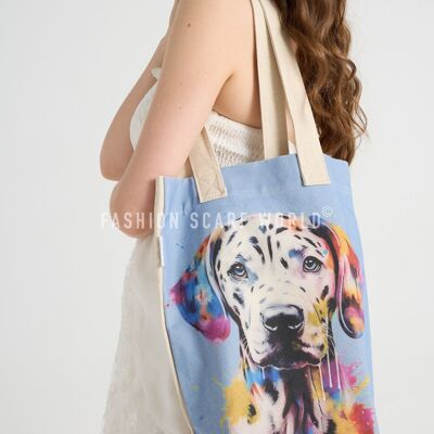 Sac fourre-tout en coton imprimé d'art de chien dalmatien coloré (paquet de 3) - Multi