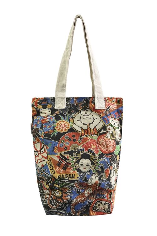 Japanese Cartoon Art Print Cotton Tote Bag (Pack Of 3) - Multi