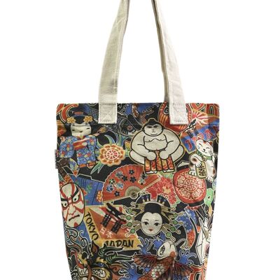 Borsa tote in cotone con stampa artistica di cartoni animati giapponesi (confezione da 3) - Multi