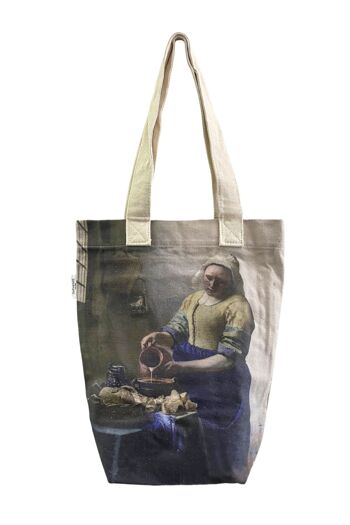 Sacs fourre-tout en coton imprimés artistiques La Laitière de Vermeer (paquet de 3) - Multi 1