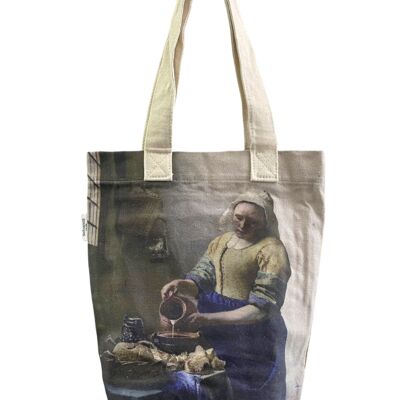 Sacs fourre-tout en coton imprimés artistiques La Laitière de Vermeer (paquet de 3) - Multi