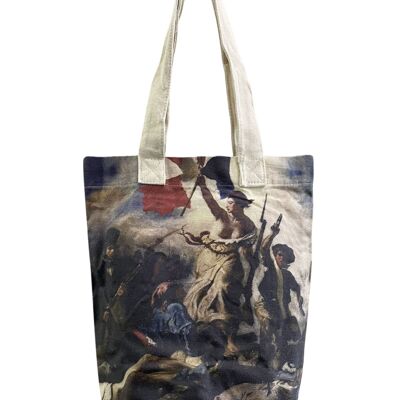 Bolso tote de algodón con estampado artístico La libertad liderando al pueblo de Delacroix (paquete de 3) - Multicolor