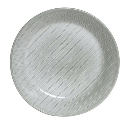 GLAZED STONEWARE PLATE 20X20X4.5 600ML, GREEN STRIPES PC202482