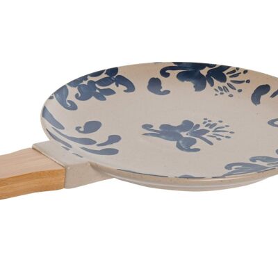 BAMBOO STONEWARE PLATE 30.5X20.5X2.5 FLORAL BLUE HANDLE PC209966