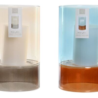 Kerzenhalter-Set, 2 Glas, 13 x 13 x 21.000 g, mit Kerze PV203135