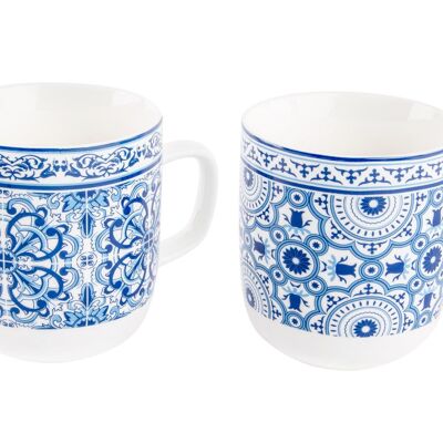 MUG PORCELANA 8,5X4,8X9,5 380ML AZULEJOS 2 SURT. PC205107