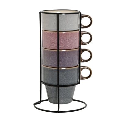 MUG SET 4 GRES METAL 12X12X21,5 220 DORADO AZUL PC209513