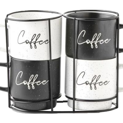 SET DE 4 TASSES PORCELAINE MÉTAL 13X9X9 380ML, CAFÉ PC209505