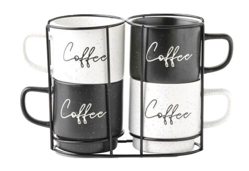 Mug Set 4 Porcelana Metal 13X9X9 380Ml, Coffee PC209505