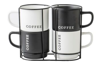 SET DE 4 TASSES PORCELAINE MÉTAL 13X9X9 380ML, CAFÉ PC209506 1