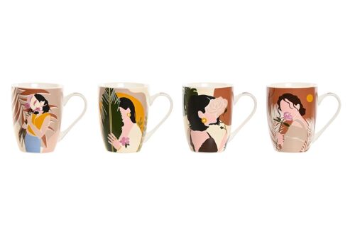 Mug Porcelana 12X8X10,5 400Ml, Chica Hojas 4 Surt. PC212591