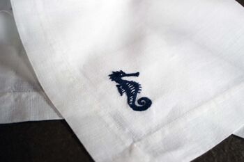 Serviette en tissu 100% coton, motif "hippocampe bleu", 40x40cm brodée main, lot de 2 4
