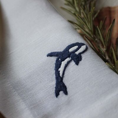 Fabric napkin 100% cotton, motif "Orca" 40x40cm hand-embroidered, set of 2
