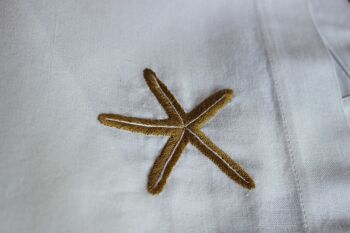 Serviette en tissu 100% coton, motif "Etoile de mer beige" 40x40cm brodée main, lot de 2 1