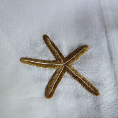 Serviette en tissu 100% coton, motif "Etoile de mer beige" 40x40cm brodée main, lot de 2