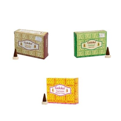 Pack de 3 cajas de conos de incienso (Pachulí, Nag Champa y Chandan)