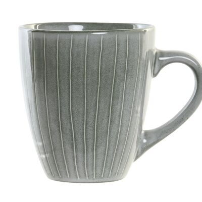 GLAZED STONEWARE MUG 13X9.5X10.5 380ML GREEN STRIPES PC202484