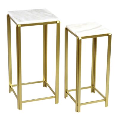 SIDE TABLE SET 2 METAL MARBLE 33X33X70 GOLDEN MB205753