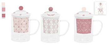 MUG VERRE INFUSIONS 12X8X15 300ML, 3 ASSORTIMENTS. PC204185