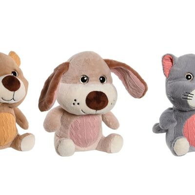 PELUCHE POLYESTER 15X15X23 ANIMAUX 3 ASSORTIMENTS. PE205612