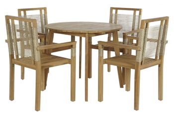 SET DE TABLE 5 CORDE TECK 100X100X76 55X60X90 NATUREL MB204124 1