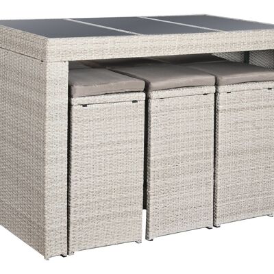 TABLE SET 7 SYNTHETIC RATTAN STEEL 143X80X100 MB200900