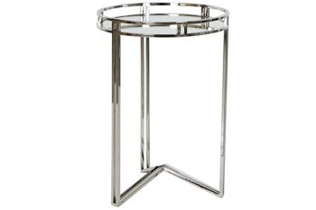 TABLE AUXILIAIRE EN VERRE ACIER 42X42X61 CHROME MB182425 1