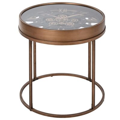 TABLE D'APPOINT MÉTAL VERRE 48X48X51 HORLOGE MB213082