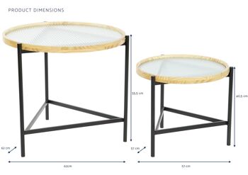 TABLE D'APPOINT SET 2 VERRE METAL 62X62X55,5 MB205550 2