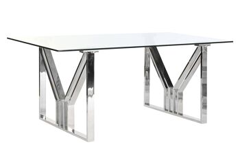 TABLE DE REPAS ACIER VERRE 180X90X75 CHROME MB199634 1