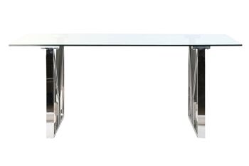 TABLE DE REPAS ACIER VERRE 180X90X75 CHROME MB199634 5