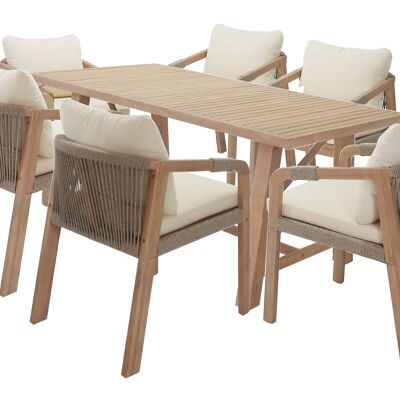 DINING TABLE SET 7 ACACIA 170X90X75 WITH 6 CHAIRS AND MB211602