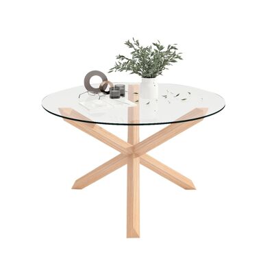 OAK GLASS ROUND DINING TABLE 130X130X75 MB211742