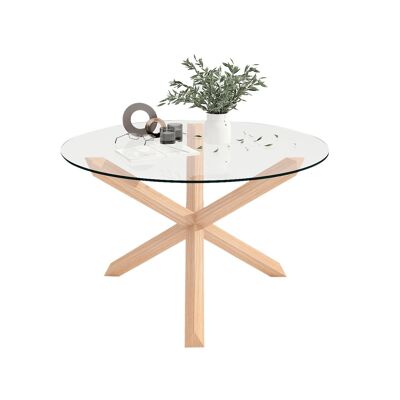 TABLE À MANGER RONDE EN VERRE CHÊNE 130X130X75 MB211742