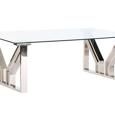 TABLE BASSE ACIER VERRE 130X70X45 CHROME MB199636