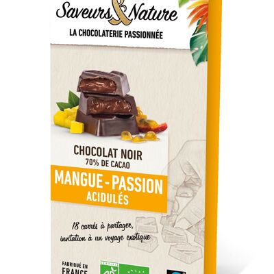 18 Carrés Fourrés Mangue-Passion Enrobés de Chocolat Noir