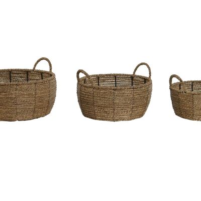 FLOWER POT SET 3 FIBER METAL 34X33X15 NATURAL HANDLE MC209456