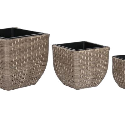 FLOWER POT SET 3 SYNTHETIC RATTAN PP 40X40X36 NATURAL MC211111