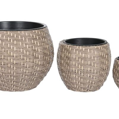 BLUMENTOPF-SET 3 SYNTHETISCHES RATTAN PP 49X49X36 NATURAL MC211110