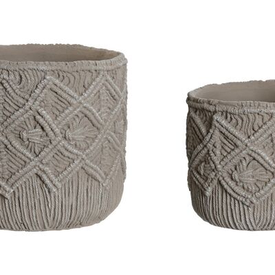 VASO DA FIORE SET 2 CEMENTO 20X20X18 MACRAME GRIGIO CHIARO MC213236