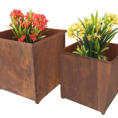 POT DE FLEUR SET 2 MÉTAL 24X24X24 OXYDE SIMIL MC211613