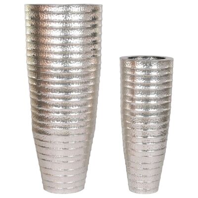 BLUMENTOPF-SET 2 METALL 51X51X122 SILBER MC211810